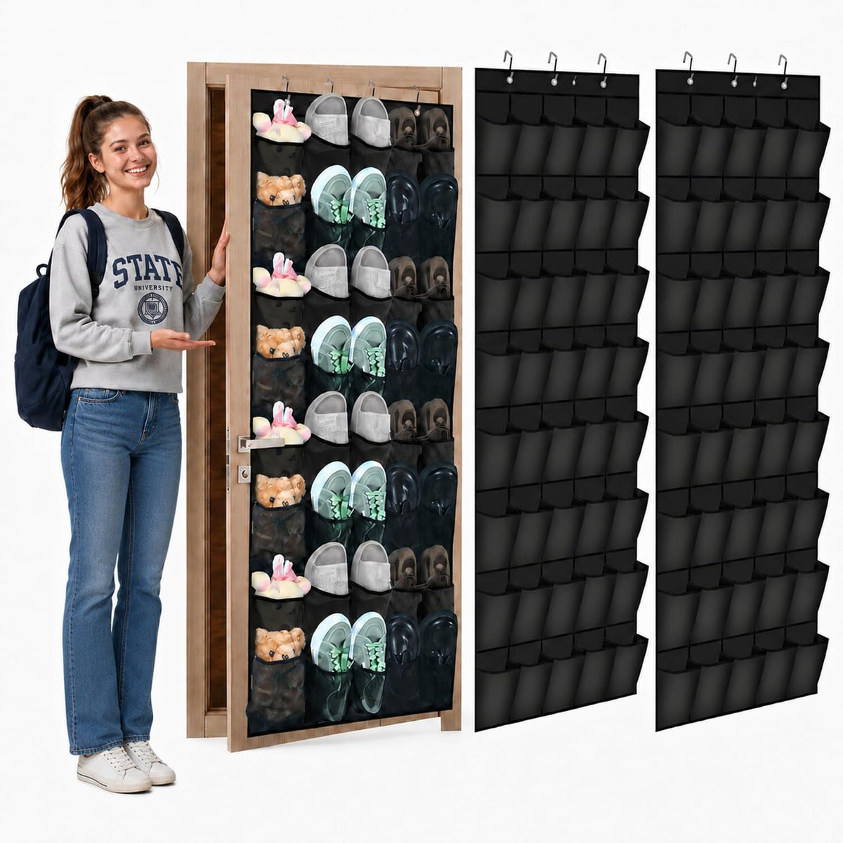Windyun 1 Pcs 40 Pocket Over the Door Shoe Organizer, Gray