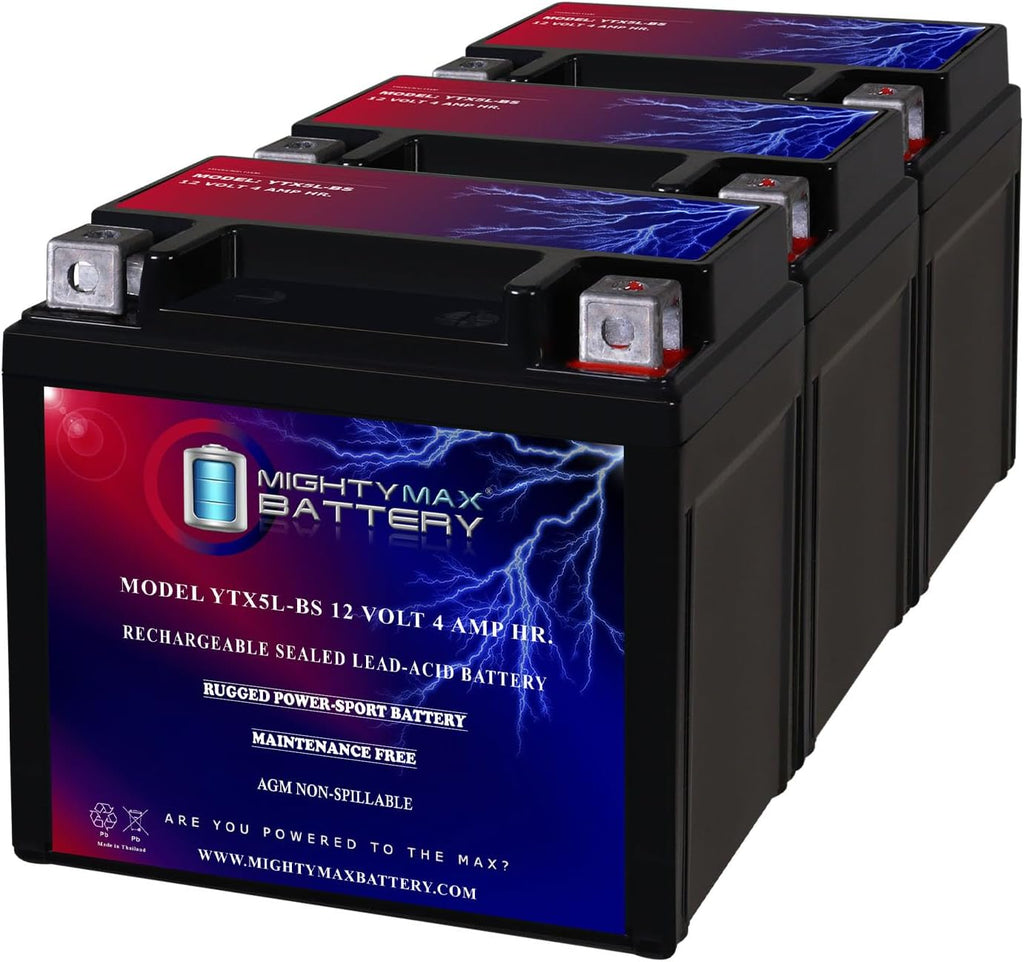 Mighty Max Battery YTX5L-BS -12 Volt 4 AH, 80 CCA, Rechargeable Maintenance Free SLA AGM Motorcycle Battery