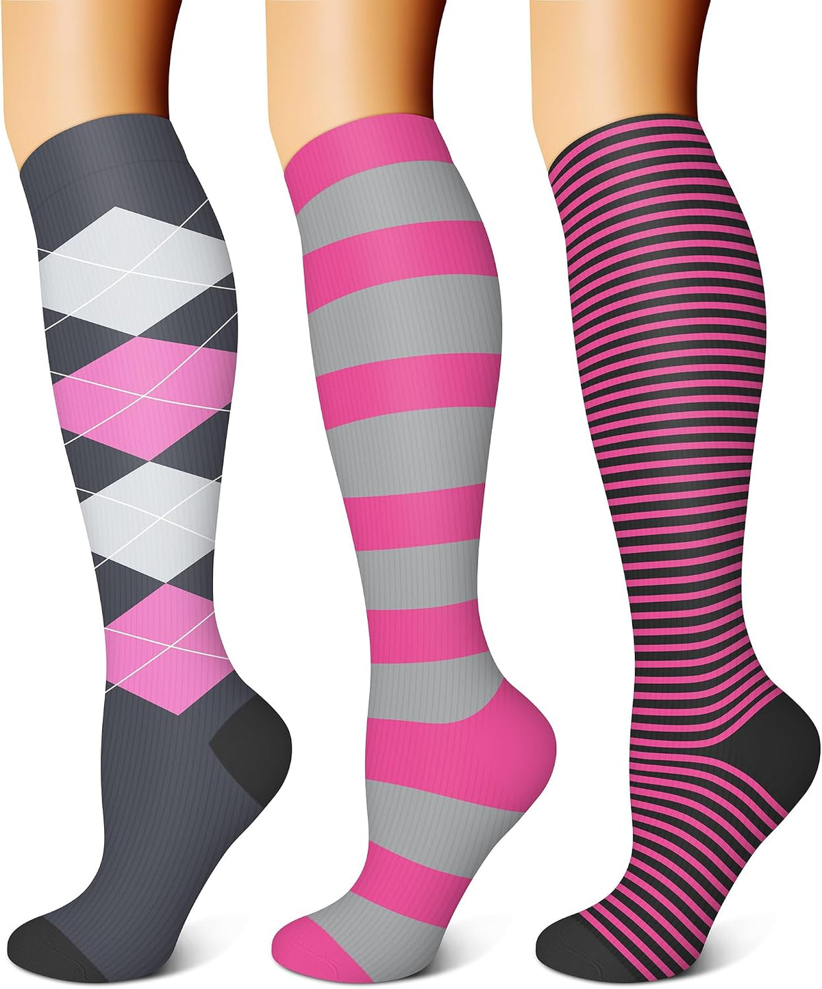 FEYHAY Copper Compression Socks (3 Pairs) 15-20 mmHg Circulation is Best Athletic & Daily for Men & Women, Running, Climbing