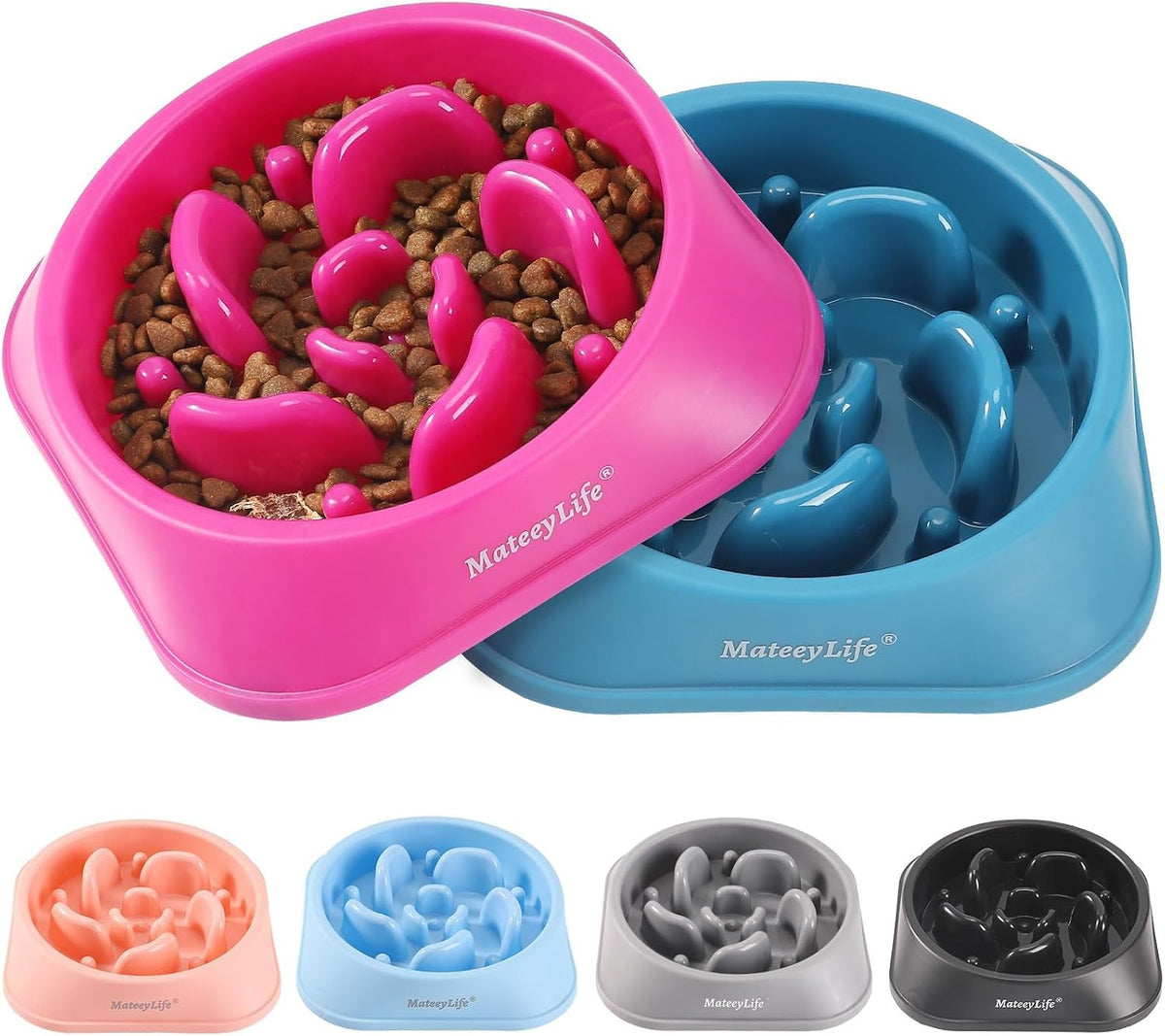 MateeyLife 2-Pack Slow Feeder Dog Bowls, 2 Cups, Dog Puzzle Feeder Bowl | Food-contact safe, dishwasher safe, non-slip base, maze design, for fast eaters, for dogs and cats, daily mealtimes