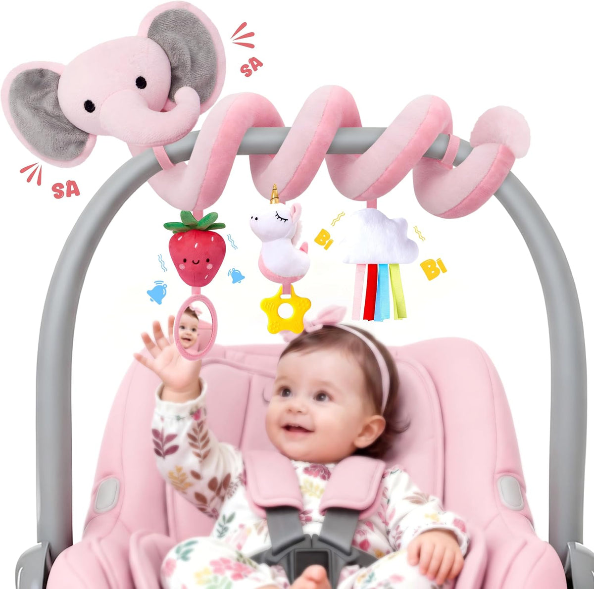 Spiral Car Seat Baby Toys 0-6 Months, Infant Carseat High Contrast Sensory Toys Hanging Stroller Accessories, Newborn Shower Gifts for Baby Boys Essentials Stuff, Cute Black and White Cow