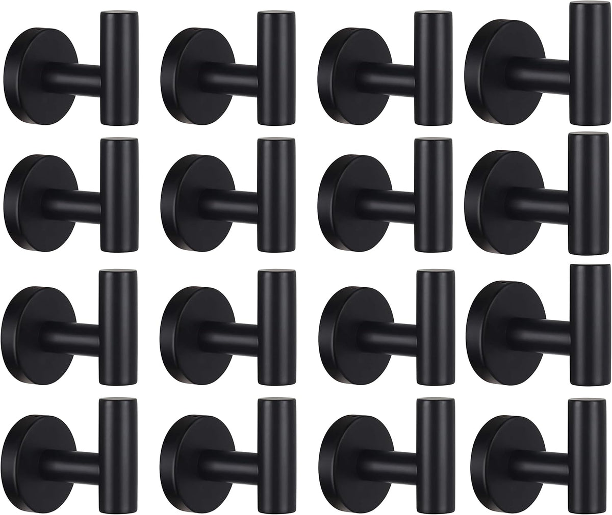 Towel Hooks Bathroom Coat Robe Wall Hook Heavy Duty Door Hanger Towel Robe Clothes Cabinet Closet Sponges Rack for Bathroom Bedroom Kitchen Hotel Pool 4 Packs Black(Drilling Installation)