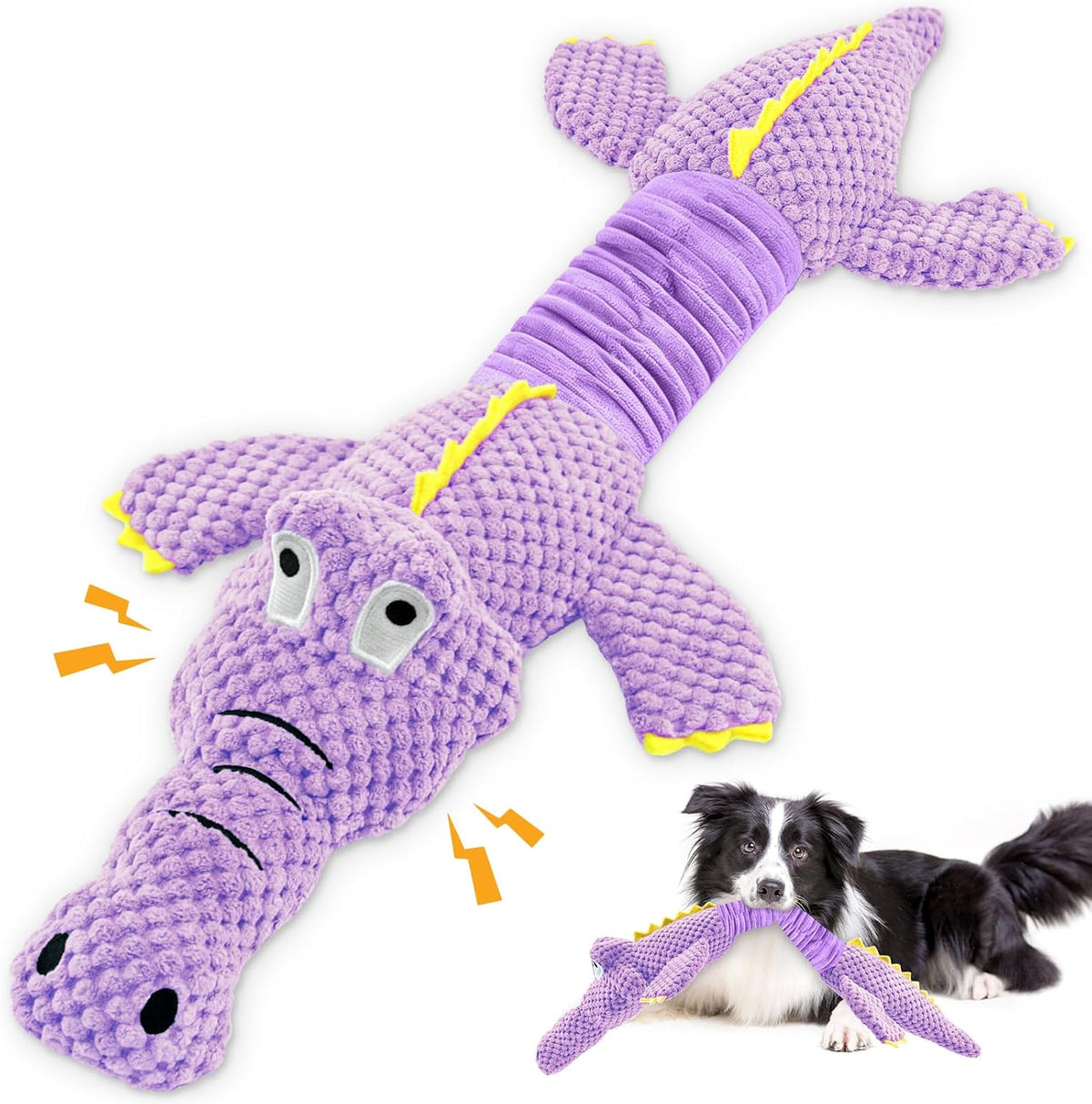 WOWBALA Dog Squeaky Toys Stretchable Crocodile for Interactive Tug of War | 24-31in Plush Chew Toy with Squeaker & Crinkle Paper, Pineapple Cotton, Ideal for Puppy Small Medium Dogs Indoor Outdoor Play