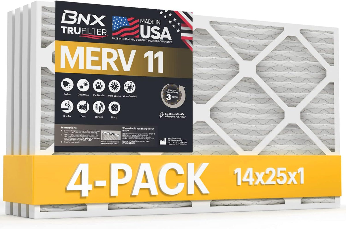 BNX TruFilter 20x20x1 Air Filter MERV 11 (6-Pack) - MADE IN USA - Allergen Defense Electrostatic Pleated Air Conditioner HVAC AC Furnace Filters for Allergies, Dust, Pet, Smoke, Allergy MPR 1200 FPR 7