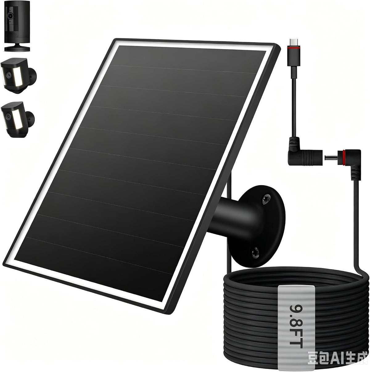 Solar Panel for Ring Camera, 6W Solar Charger with USB-C & Barrel Plug for Ring Stick Up Cam Plus/Pro & Spotlight Cam Battery Series, Waterproof, 9.8ft Cable, White