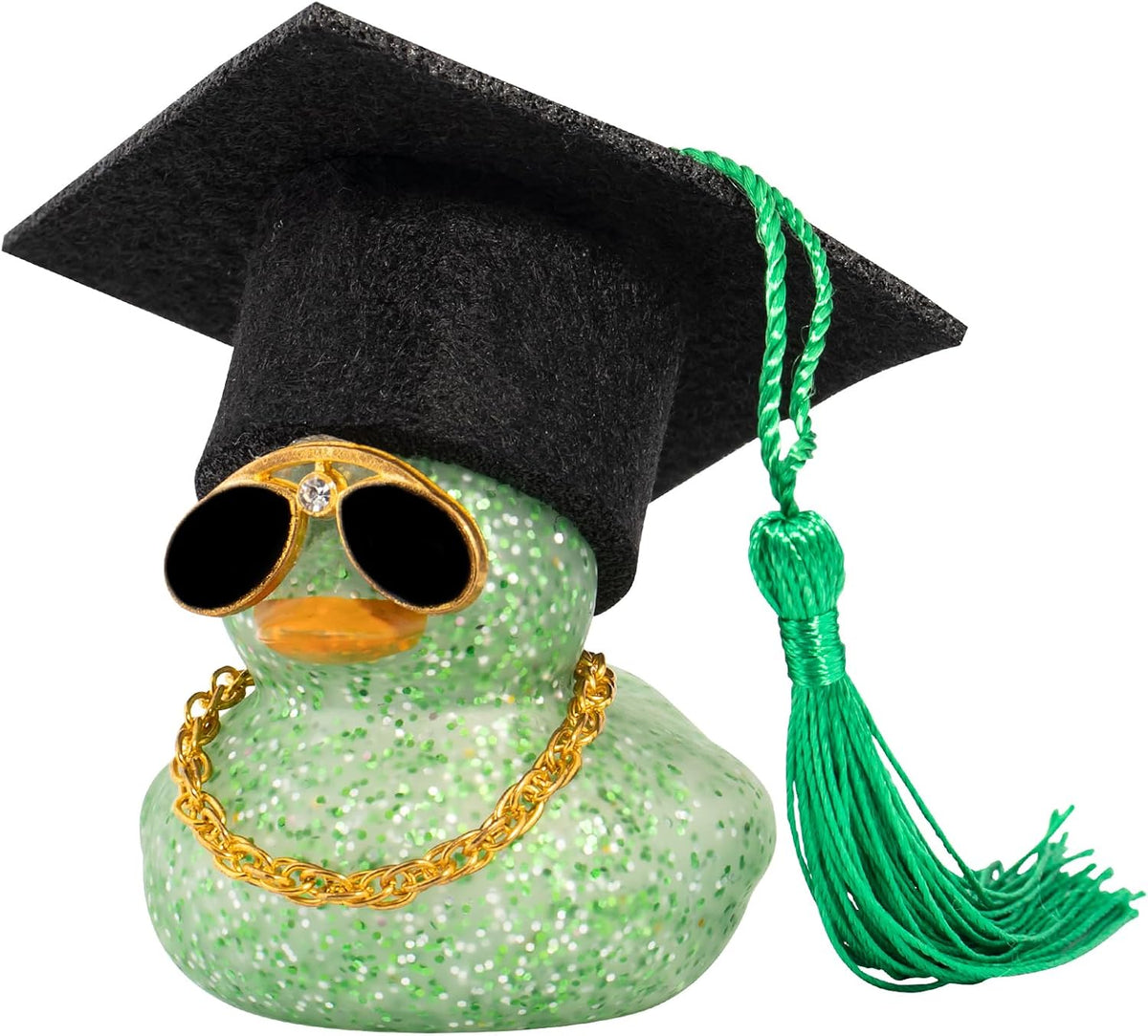 wonuu Car Dashboard Decor Graduation Hat Color Rubber Duck, Car Ducks Ornaments with Mini Graduation Hat Necklace Sunglasses (Gold)