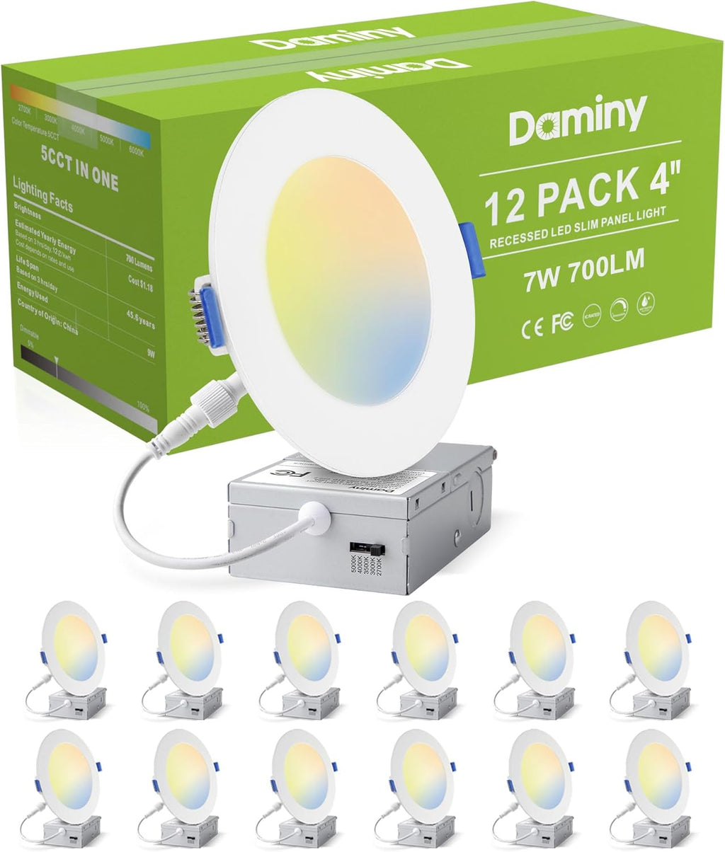 DAMINY 12 Pack 6 Inch LED Recessed Lighting, Canless Wafer Downlight