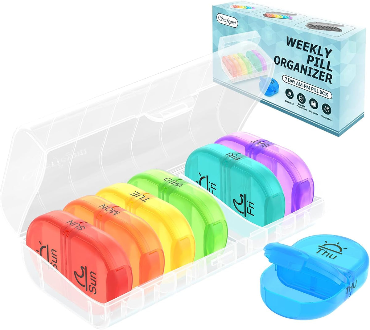 Serfeymi Weekly Pill Organizer 2 Times a Day AM PM Travel Pill Box 7 Day