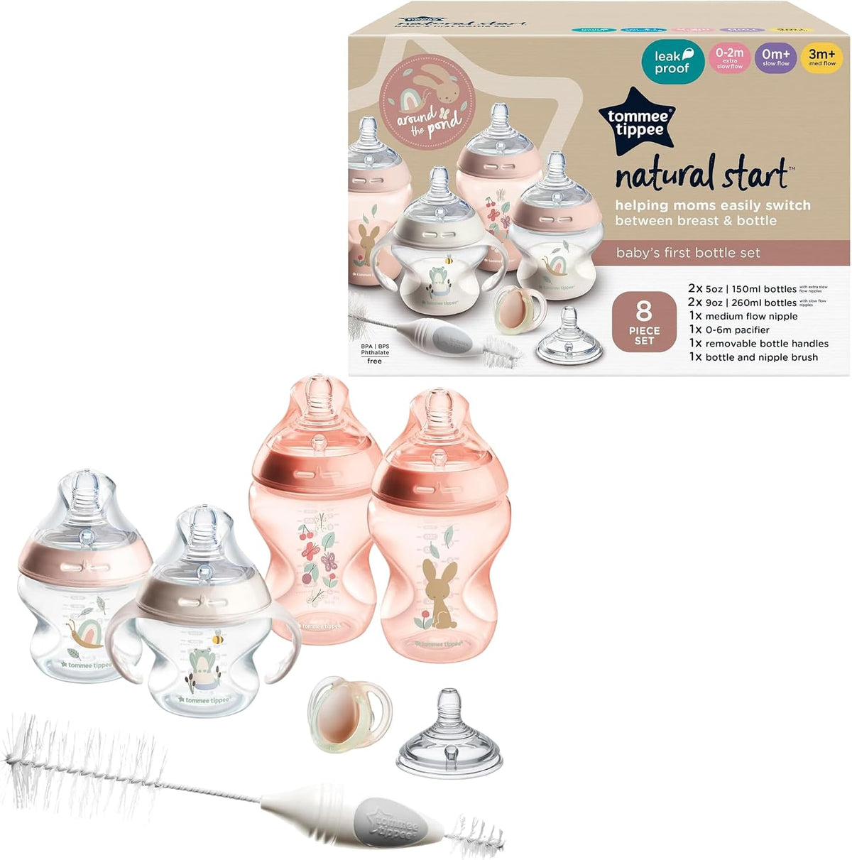 Tommee Tippee Natural Start Baby Bottle Set, Breast-Like Nipples, 0m+