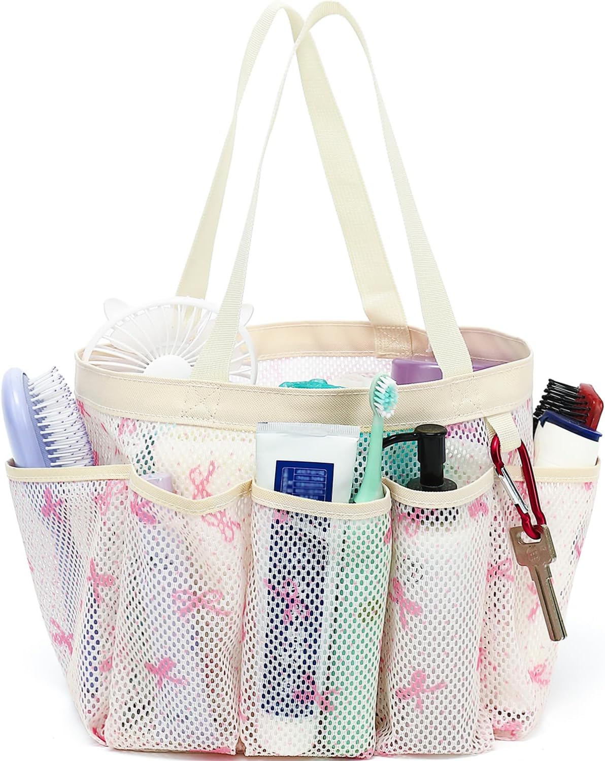 Fammart Mesh Shower Caddy Portable for College Dorm Room Essentials, Odorless Polyester Large Shower Tote Bag with Dual Handles, 8-Pocket Quick-Dry Toiletry Organizer for Travel, Beach, Camping, Gym