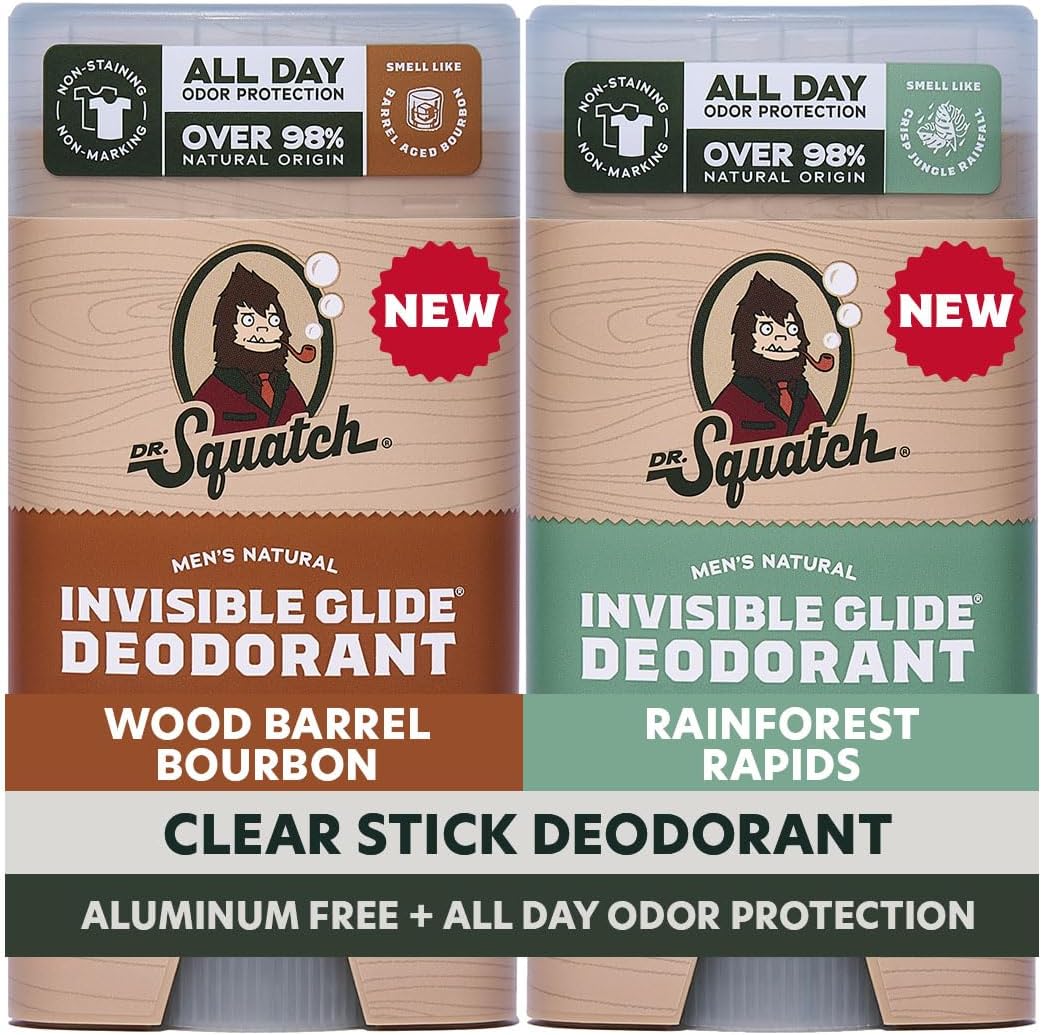 Dr. Squatch Invisible Glide Natural Men’s Deodorant – Smooth Glide, No Stains – Aluminum Free Deodorant Men – Safe for Sensitive Skin – Fresh Falls, 2.65oz (2-Pack)