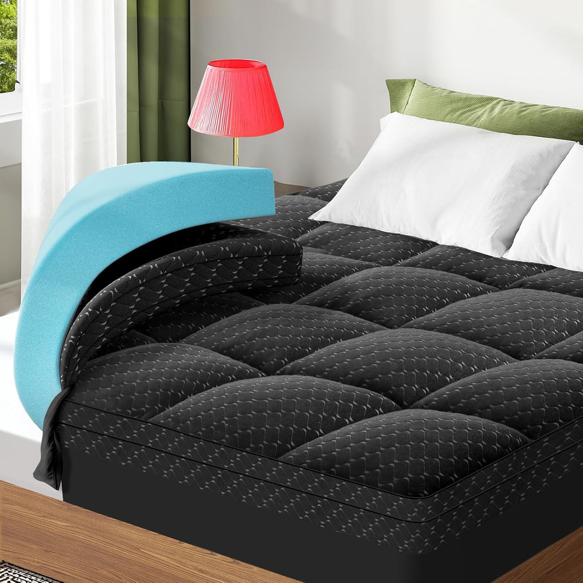 Dual Layer 3 Inch Memory Foam Mattress Topper Twin XL Size, 2 Inch Cooling Gel Memory Foam Plus 1 Inch Pillow Top Mattress Pad Cover, with 8-21 Inch Deep Pocket
