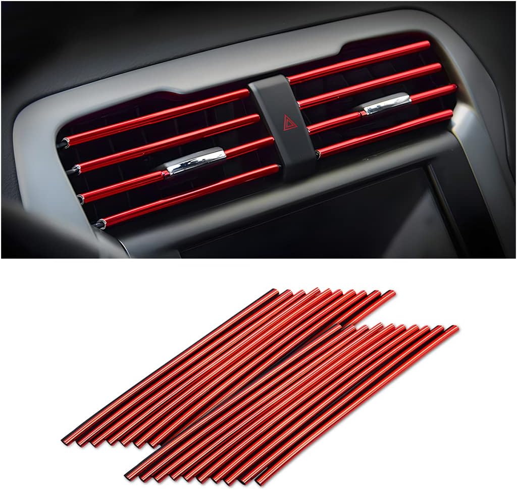 8sanlione 20PCS Waterproof Bendable Car Air Vent Trim Strips, Red