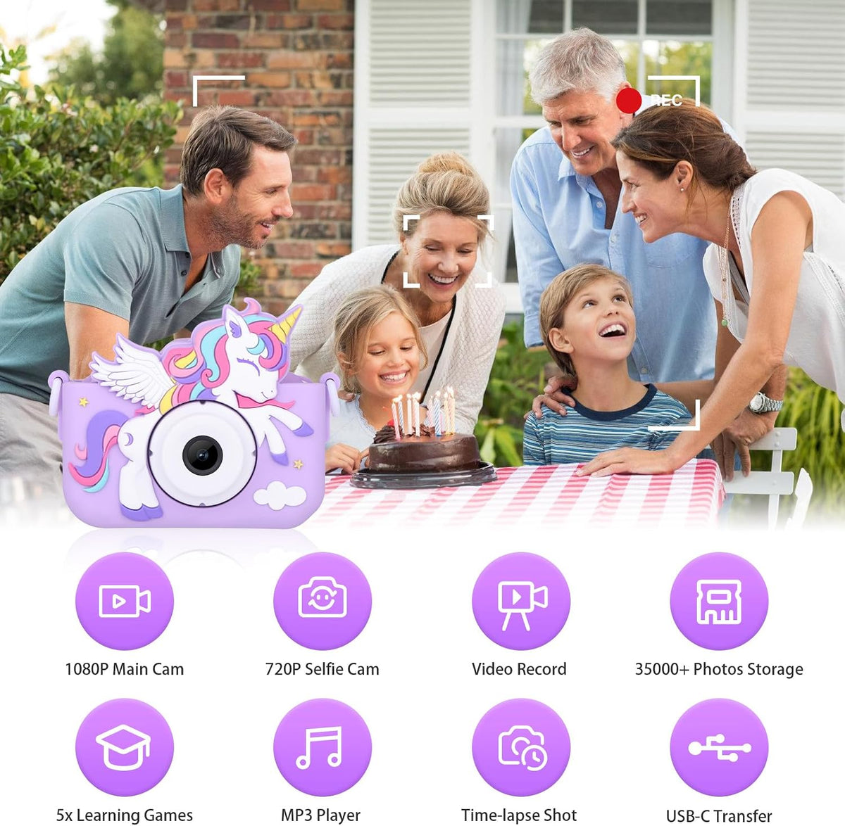 Unicorn Toys Camera for Kids Girls Age 3-8, Purple