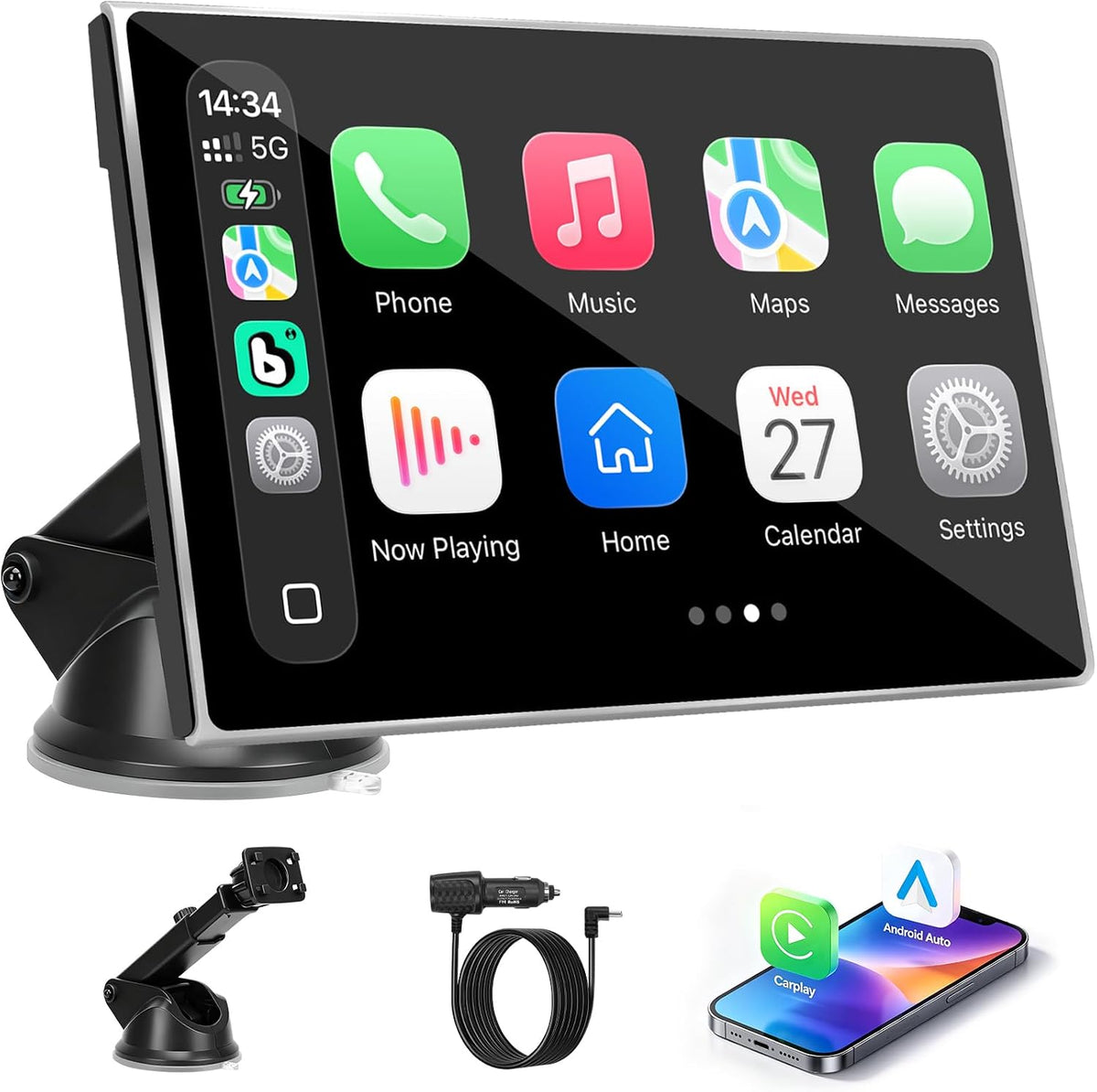 Carplay Screen for Car, 7 inch Wireless Carplay & Android Auto（Black）