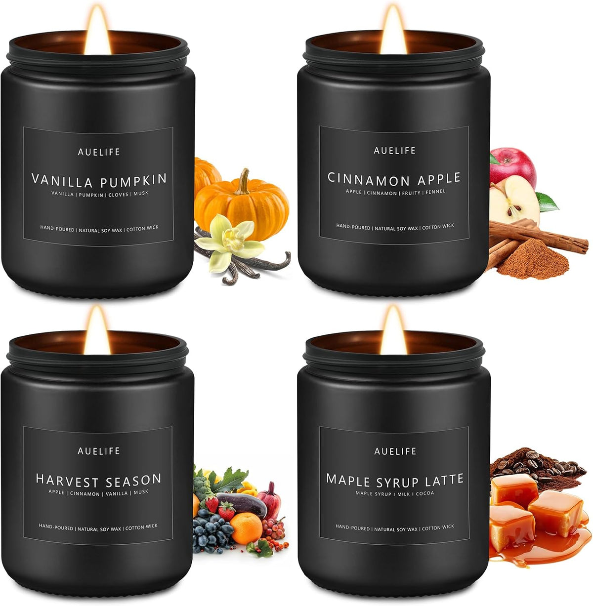 Auelife Candles for Men Gift Set, 4 Pack Soy Wax, Masculine