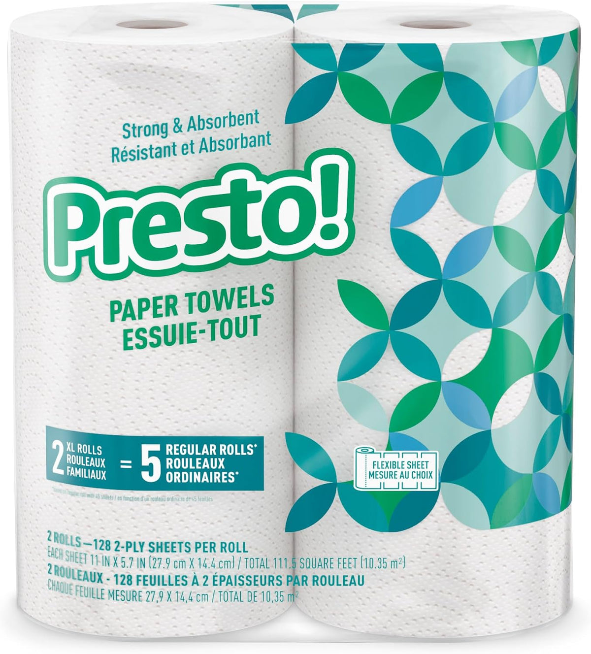 Amazon Brand - Presto! Ultra-Strong Premium Paper Towels, 158 Sheet Huge Roll - Flex-a-Size, 12 Rolls (2 Packs of 6), Equivalent to 38 Regular Rolls, White