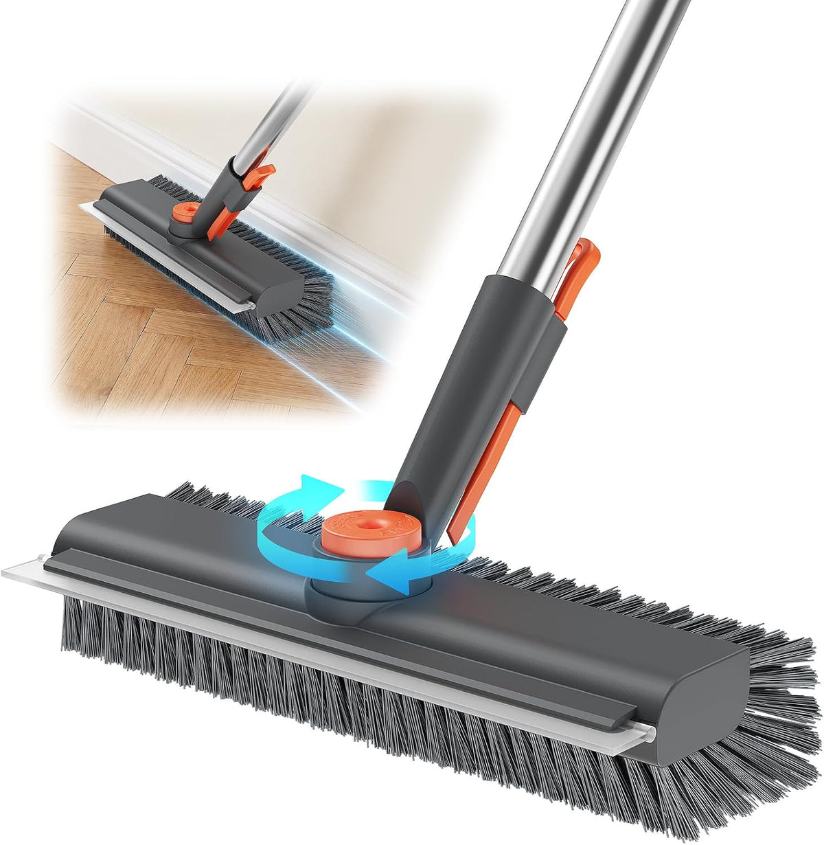 3 in 1 Floor Scrub Brush with Long Handle, Multi-Angle Swivel Head