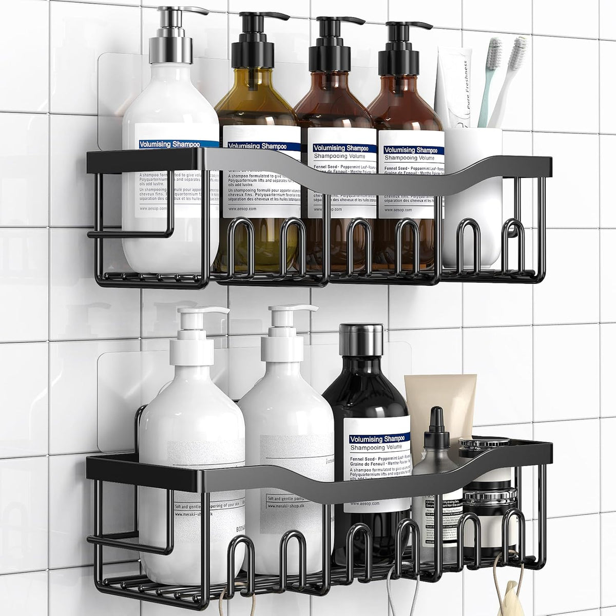 Shower Caddy 2 Pack,Adhesive Shower Organizer for Bathroom Storage&Home Decor&Kitchen organizers and storage,No Drilling,Large Capacity,Rustproof Stainless Steel Bathroom Organizer,Bathroom Decor Sets