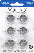 Voniko CR2016 3V Lithium Batteries 5 Pack for Child Safety, Compatible with Remotes, Key Fobs, Glucose Monitors - 7 Years Shelf Life