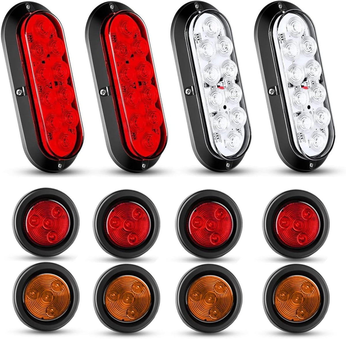 Nilight 6" Oval LED Trailer Tail Lights,Red, 2 Pack, Grommets Mount