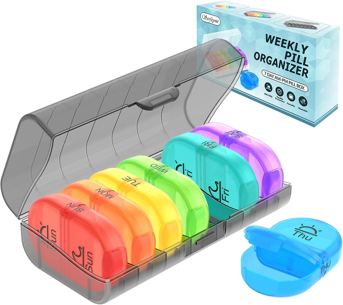 Serfeymi Weekly Pill Organizer 2 Times a Day AM PM Travel Pill Box 7 Day