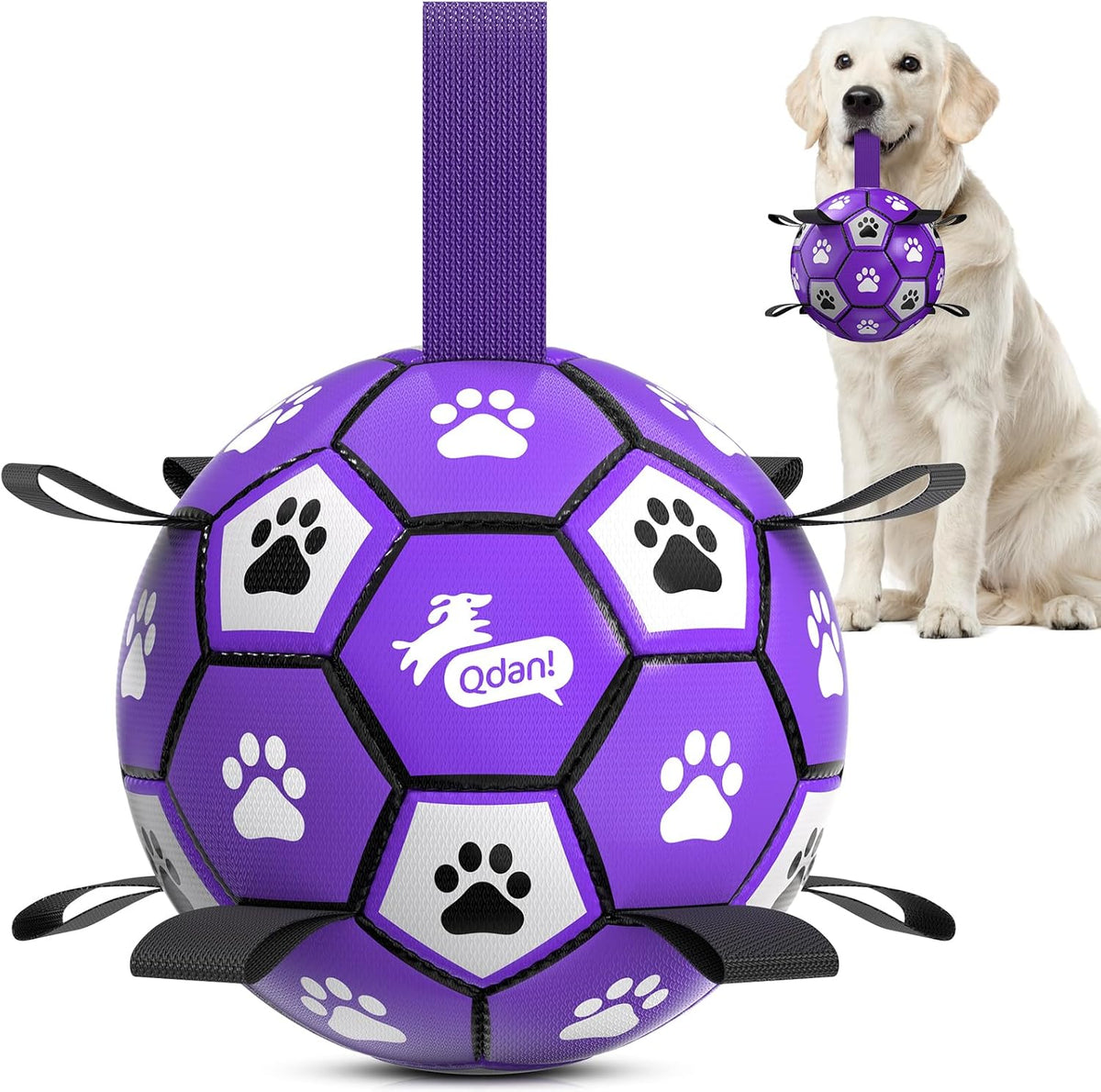 QDAN Dog Toys Dog Balls, 6 Inch Dog Soccer Ball with Straps, Herding Balls | Dog Birthday Toy, Balls for 20-40lbs Dogs, Outdoor Puppy Toys to Keep Them Busy, Interactive Toy for Tug, Pool Water Toy Ball