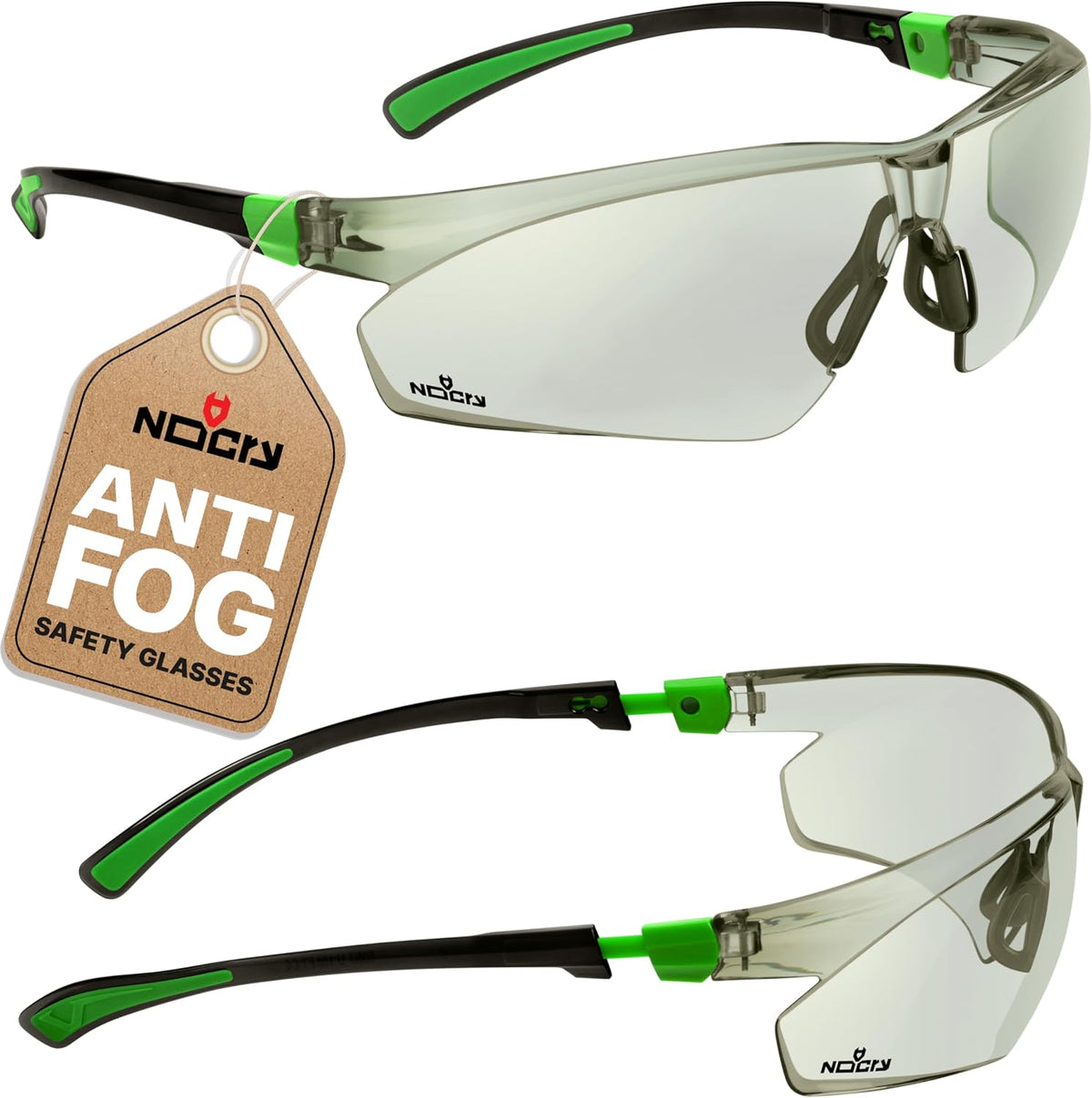 NoCry Safety Sunglasses with Green Tinted Wraparound Lenses; Tinted Safety Glasses for Men and Women with Adjustable Arms & No-Slip Grips; Work Glasses with UV 400 Protection; ANSI Z87.1 Rated