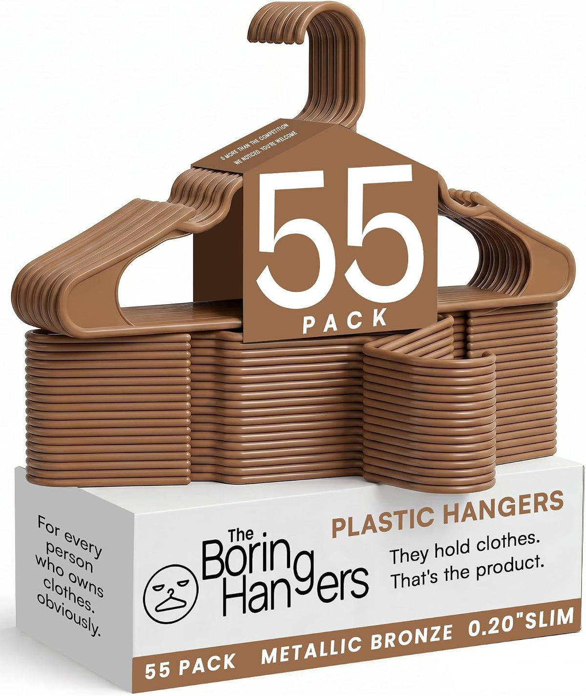 White Plastic Hangers 55 Pack - 10 lb Heavy Duty Plastic Clothes Hangers for Closet - 0.20" Thin, Slim & Space Saving White Coat Hangers for Shirts, Dresses, Jackets, Pants