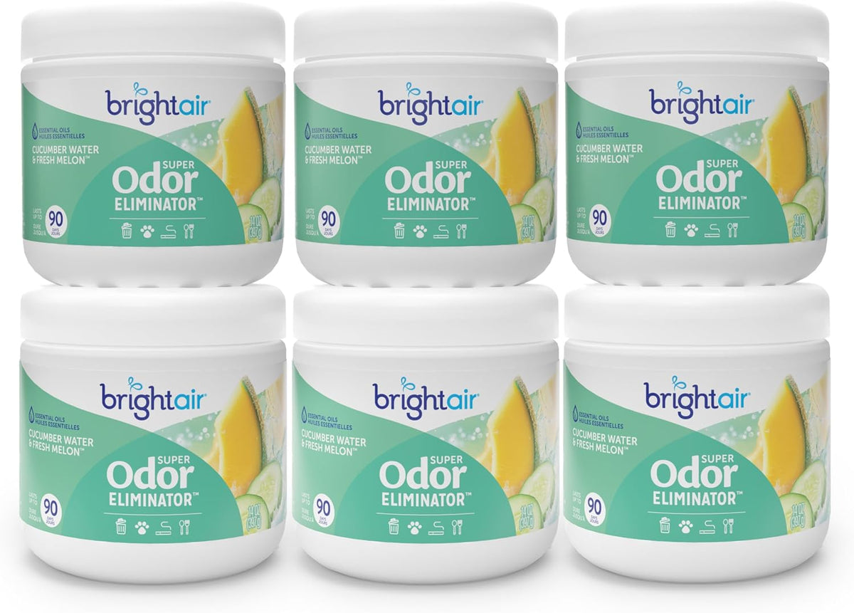 Bright Air 14 oz. Super Odor Eliminator, For Medium-Size Spaces, Cool & Clean Scent, Case of 6,Air Freshener, Natural Essential Oils, Lasts Up to 90 Days Each