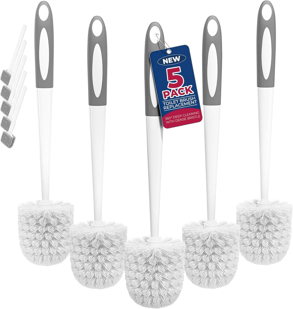 Holaloha Toilet Bowl Brush for Replacement, 5 Pack, White