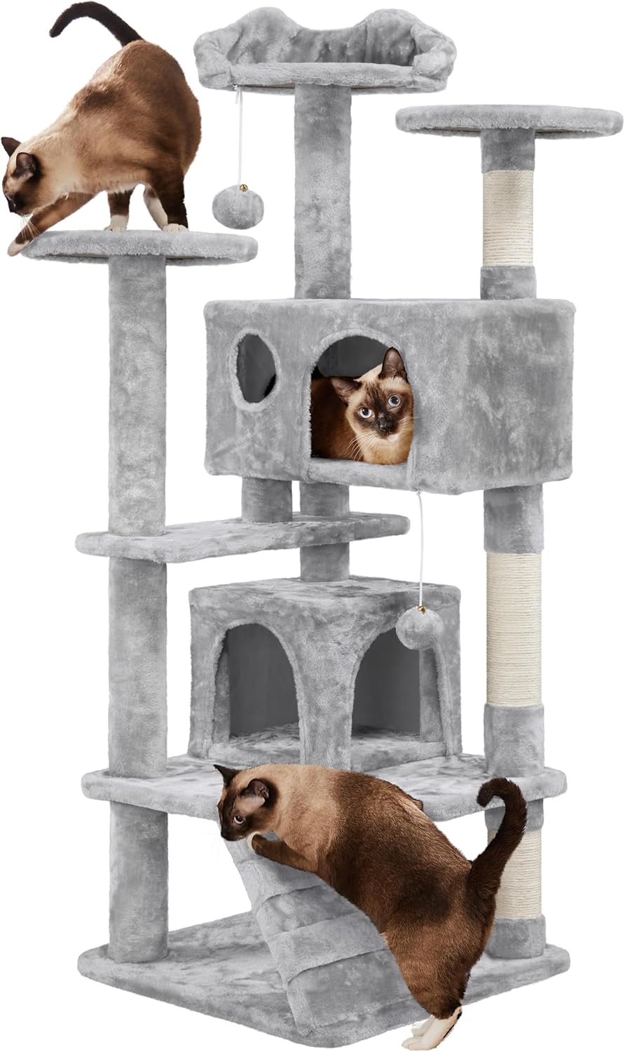 Yaheetech 54in Cat Tree Tower, 2 Caves, Kitten-Ear Perch & Scratching Posts