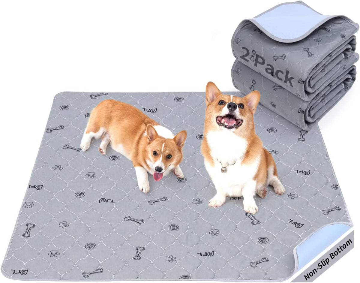 Washable Pee Pads for Dogs, 2Pack Puppy Pads Washable with Bone Print,Absorbent Reusable Whelping Pads Non-Slip Dog Mats for Floor Protector, Couch Cover, Crate, Potty Training 31x36 | Reusable, Waterproof, Machine Washable Dog Pads for Whelping, Potty Tr