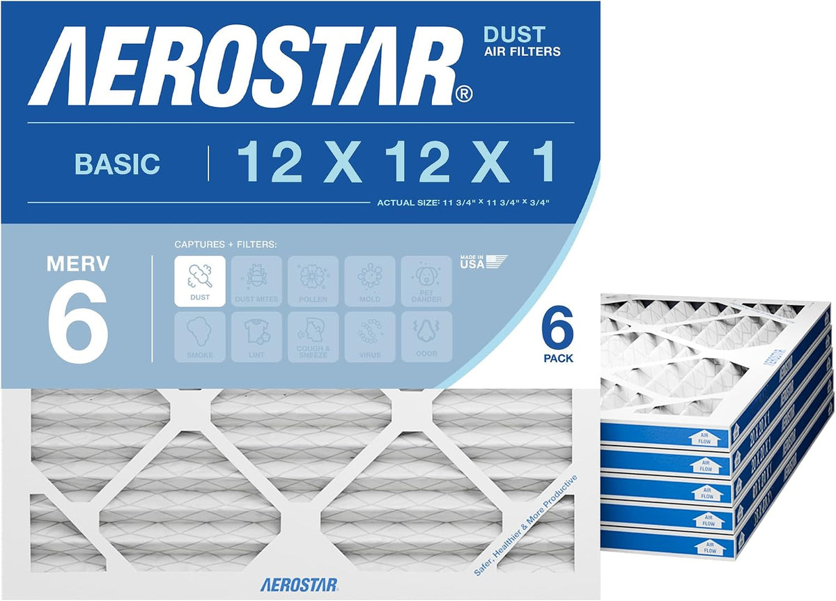 Aerostar Air Filter 12x12x1 MERV 8 AC Filter, HVAC, Furnace Filter, 4 Pack