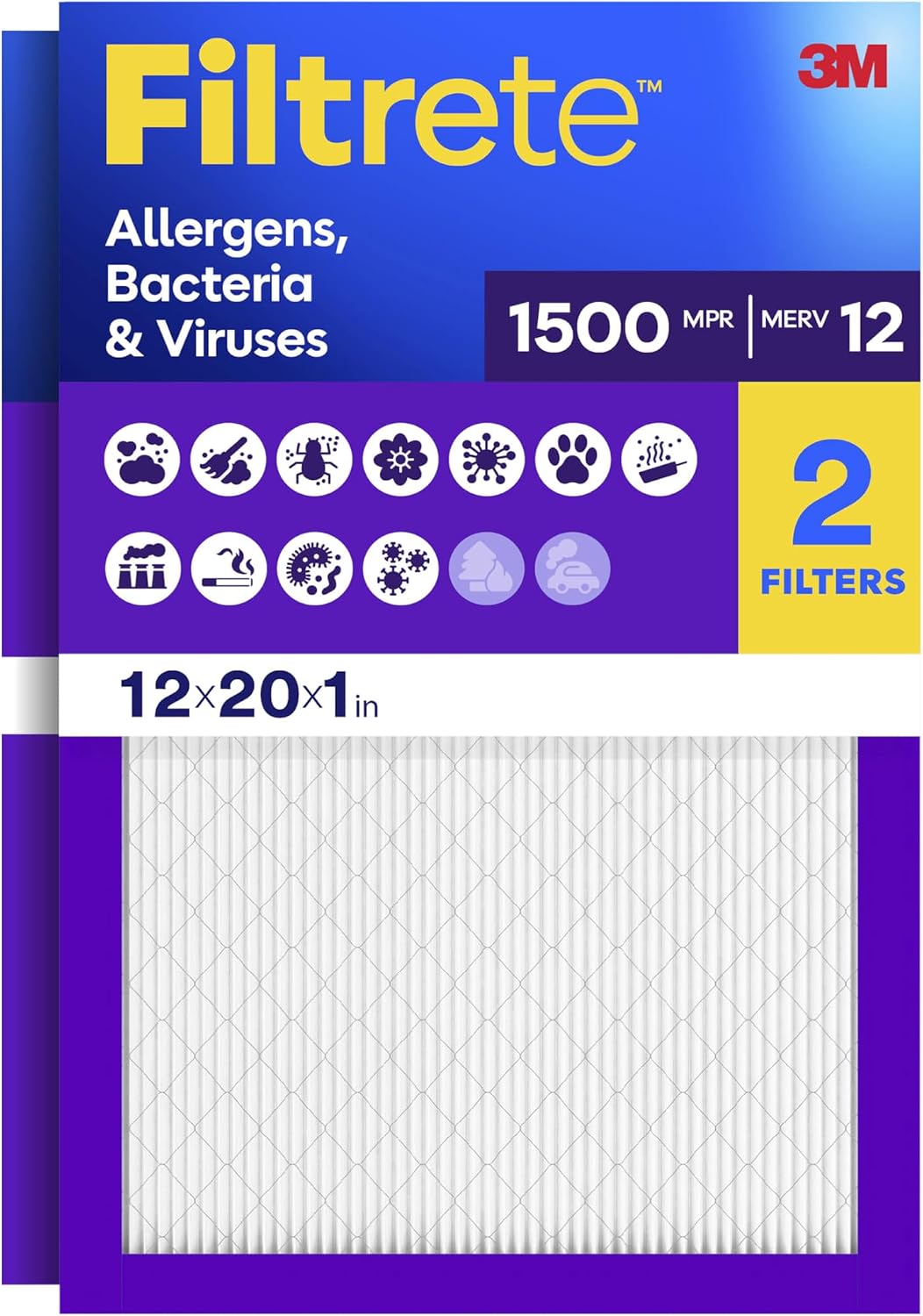 Filtrete 20x30x1 Air Filter, MERV 12, MPR 1500, 2 HVAC Filters