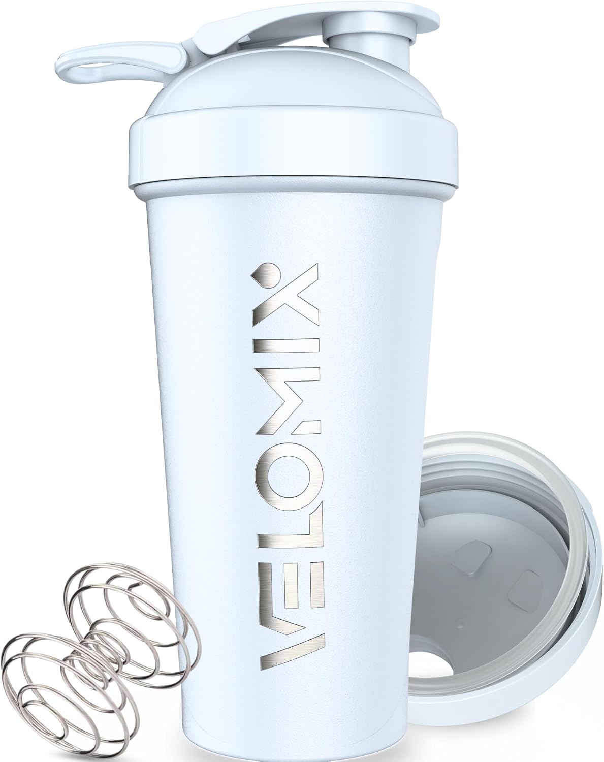 VELOMIX 24oz Stainless Steel Shaker Bottle with Wire Whisk, Black