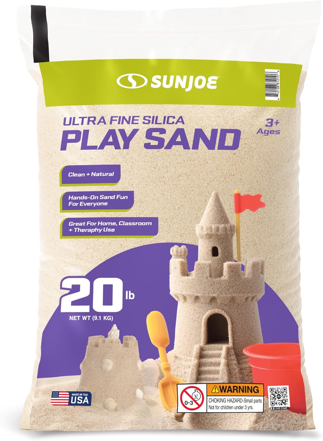 Sun Joe Silica Play Sand for Sandbox, Ultra Fine, PLYSAND50