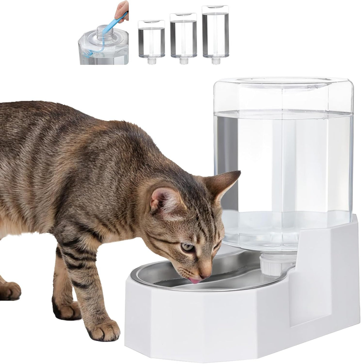 Sfozstra 5L Cat Gravity Water Bowl Dispenser: Stainless Steel Bowl | No Power Needed / No Filter Required / Spill Proof Design / Easy Cleaning / Cats & Small Dogs / Home Crate Area & Travel