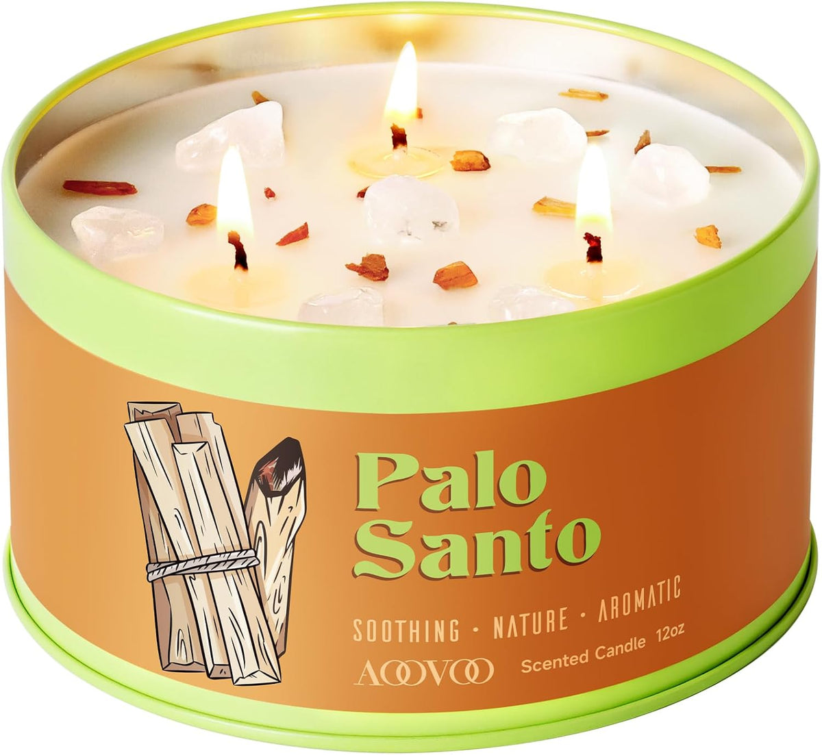 AOOVOO Sage Candle for Cleansing - 3 Wick 12oz Large Scented Candle with Crystals & Sage Leaves Inside, Soy Candles Non Toxic for Meditation Spiritual Gift, Aromatherapy Candle for Women Men