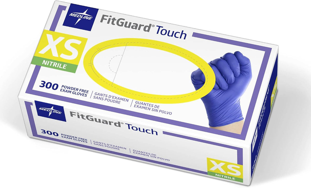 Medline FitGuard Touch Nitrile Exam Gloves, 300 Count, Medium, Powder Free, Disposable, Not Made with Natural Rubber Latex, Excellent Sense of Touch for Medical Tasks, Durable for Household Chores