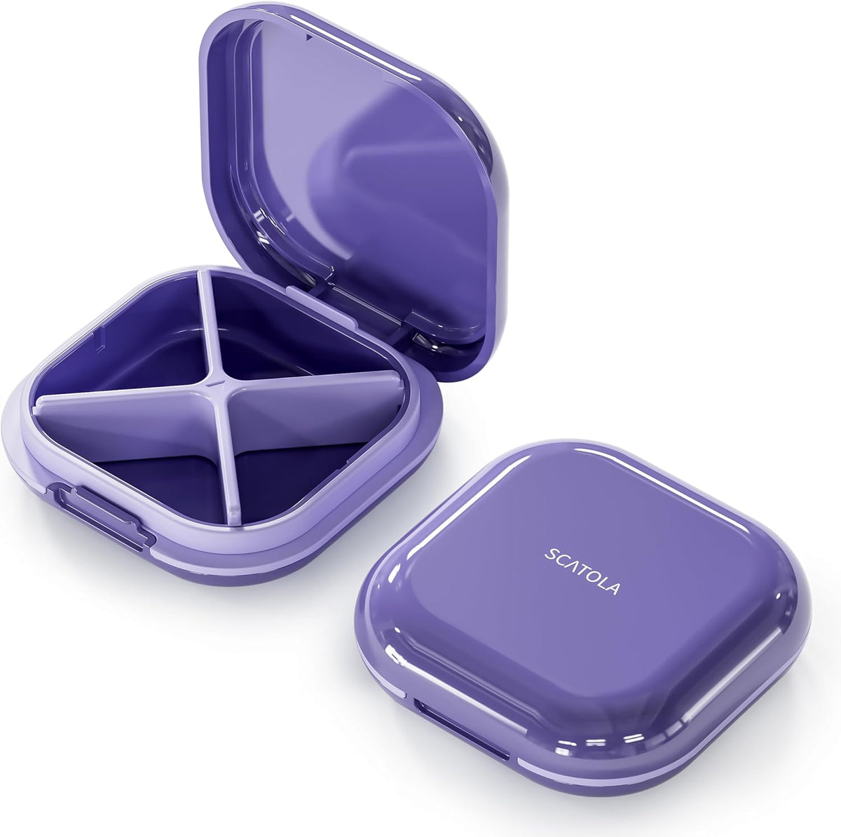 ONTERATE Small Pill Case, Travel Pill Box with 4 Compartments, Purple