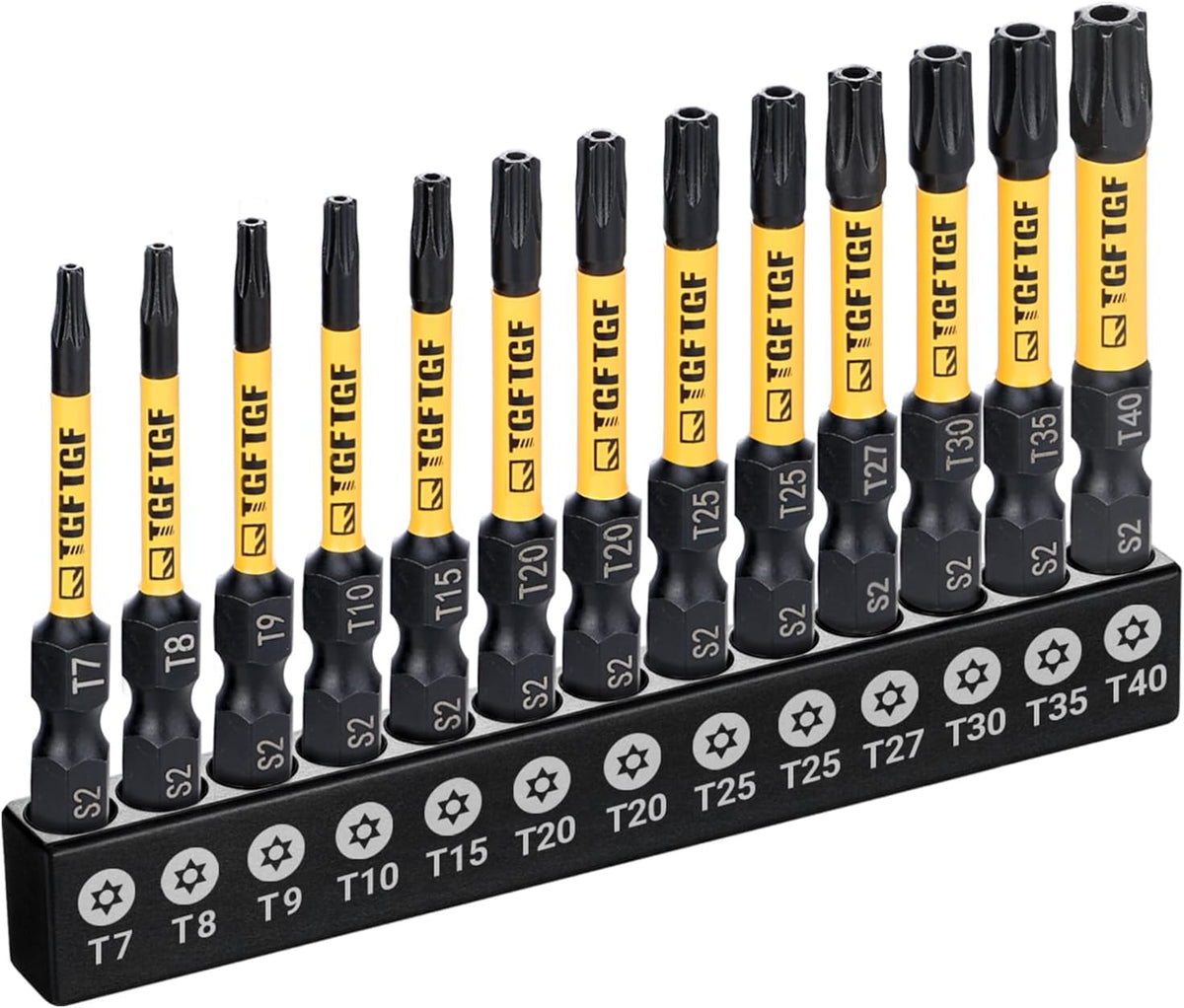 TGFTGF Impact Torx Bit Set 31PCS (T5 T6, TT7-TT40), 1” 2” S2 Steel Security Torx, Tamper Proof Star Bit Set with Magnetic CNC Machined Tips, Impact Screwdriver Bits with Bit Holder Storage Case