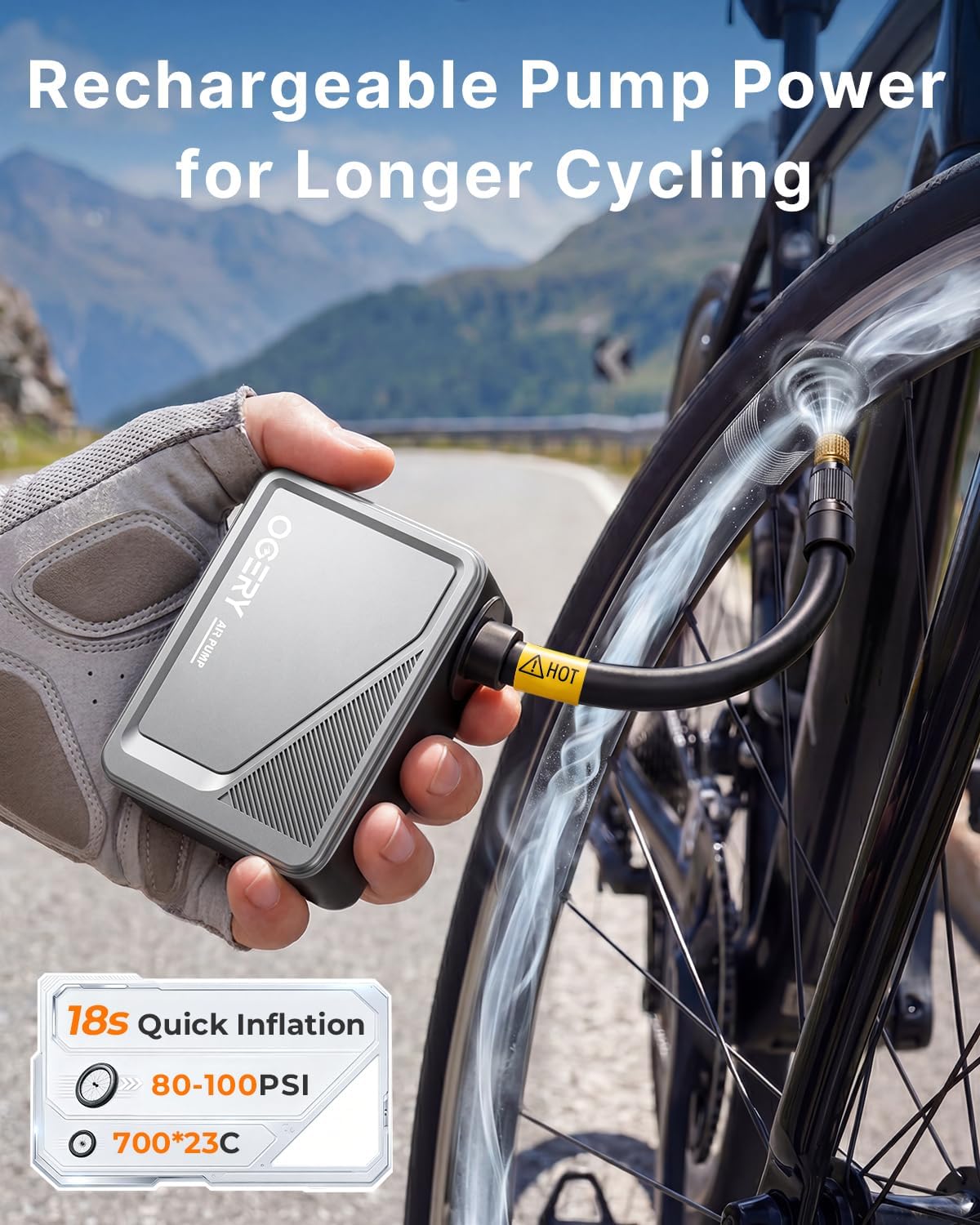 OGERY Bike Pump with Gauge, 18s Fast Inflate Bike Tire Pump & Auto Stop, 0.3lbs Portable Mini Bike Pump for Presta & Schrader Valve, Bike Air Pump for Road Bike, Mountain Bike, E-Bike