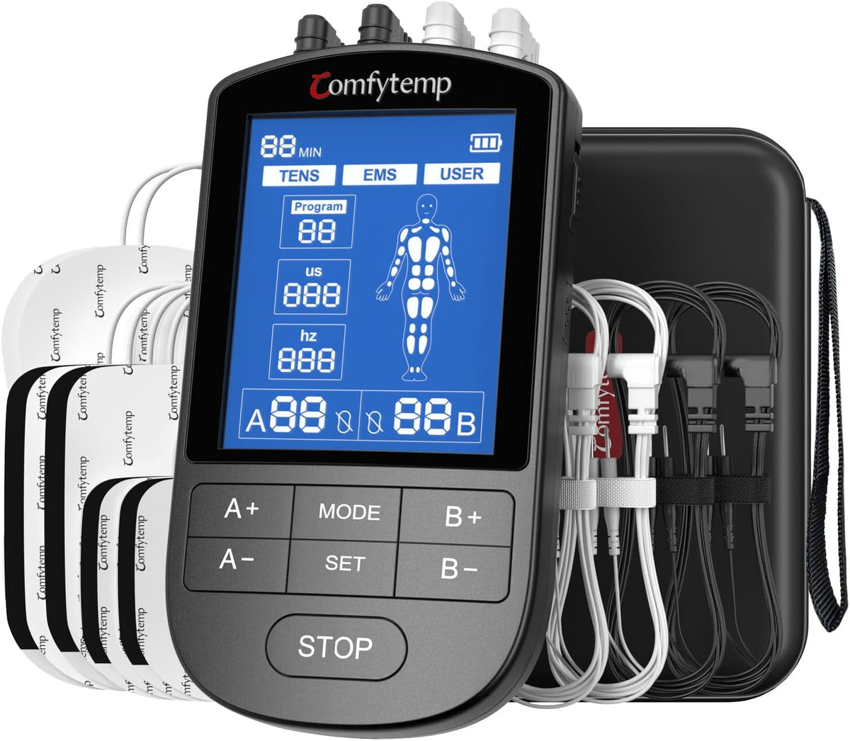 Comfytemp 4 Outputs FSA TENS Unit Muscle Stimulator to Cover Multiple Parts