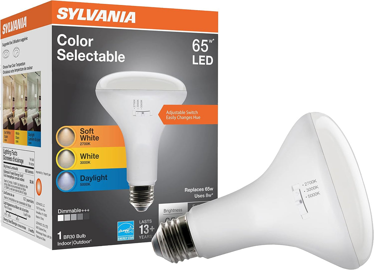 Sylvania ECO LED BR30 Light Bulb, 65W = 10W, Dimmable, Frosted Finish, 650 Lumens, 2700K, Soft White - 4 Pack (40870)