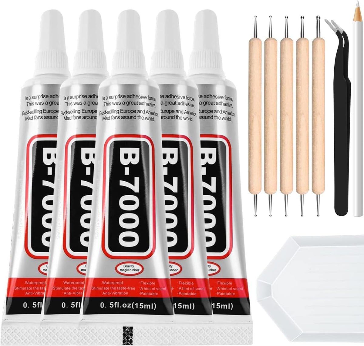 B7000 Jewelry Bead Glue for Jewelry Making, Crystal Clear Glue 3.7 fl oz B7000+Plus Multipurpose Super Adhesive Glue for Rhinestone Crafts Fabric Metal Stone Nail Art Wood Glass (110 ml/ 3.7oz)