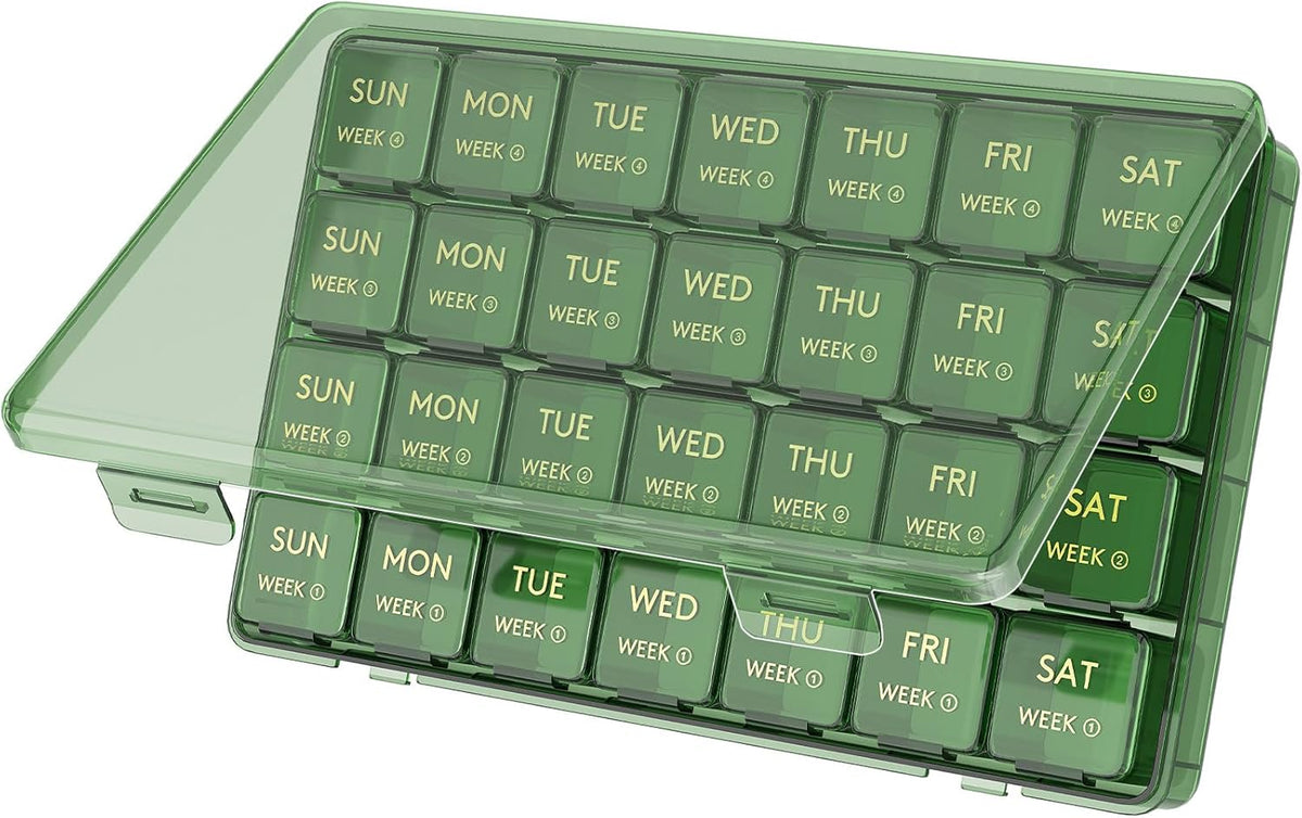Lifewit Monthly Pill Organizer Once a Day, 28 Day Pill Box, Black, 28 Grids