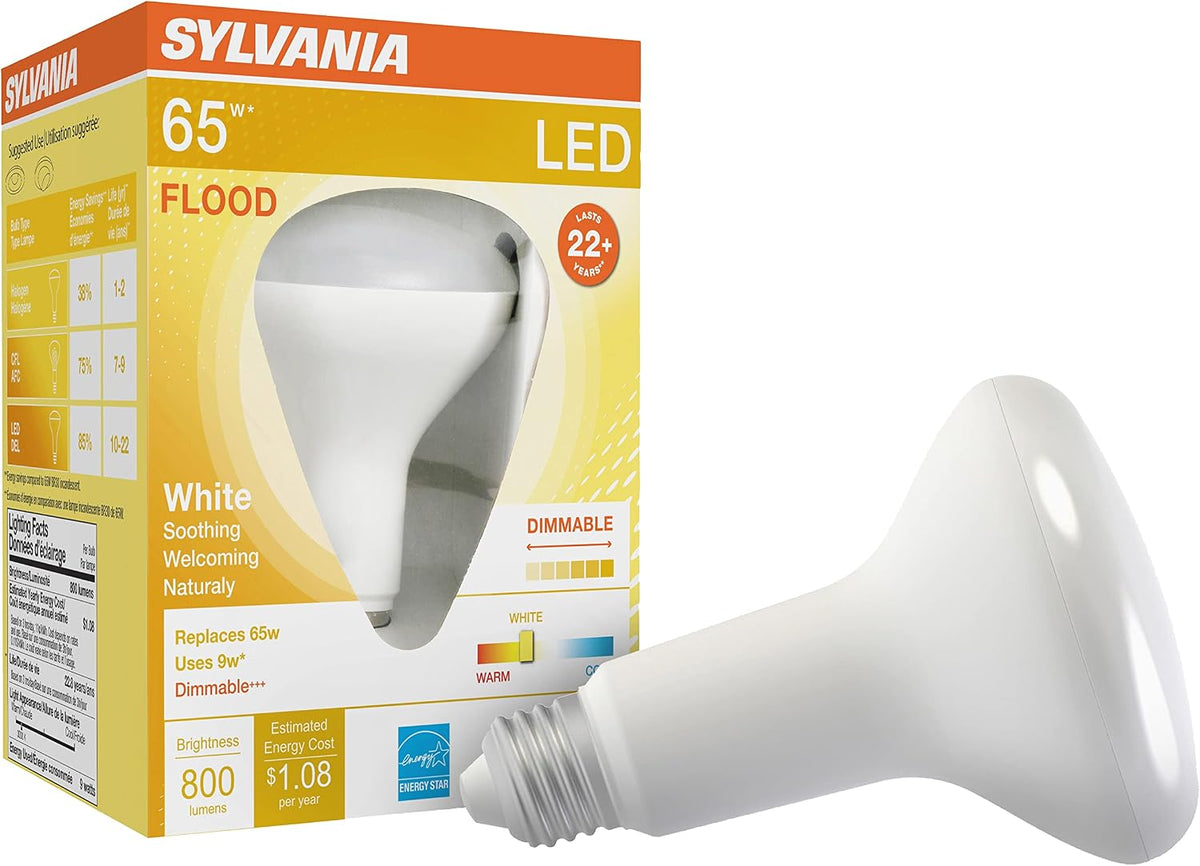 Sylvania ECO LED BR30 Light Bulb, 65W = 10W, Dimmable, Frosted Finish, 650 Lumens, 2700K, Soft White - 4 Pack (40870)