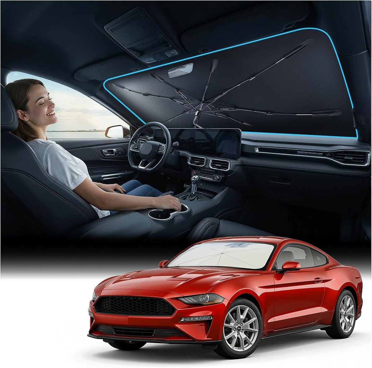 Nmoiss 2026 Windshield Sun Shade Umbrella [Vinyl Coating Heat Shield]