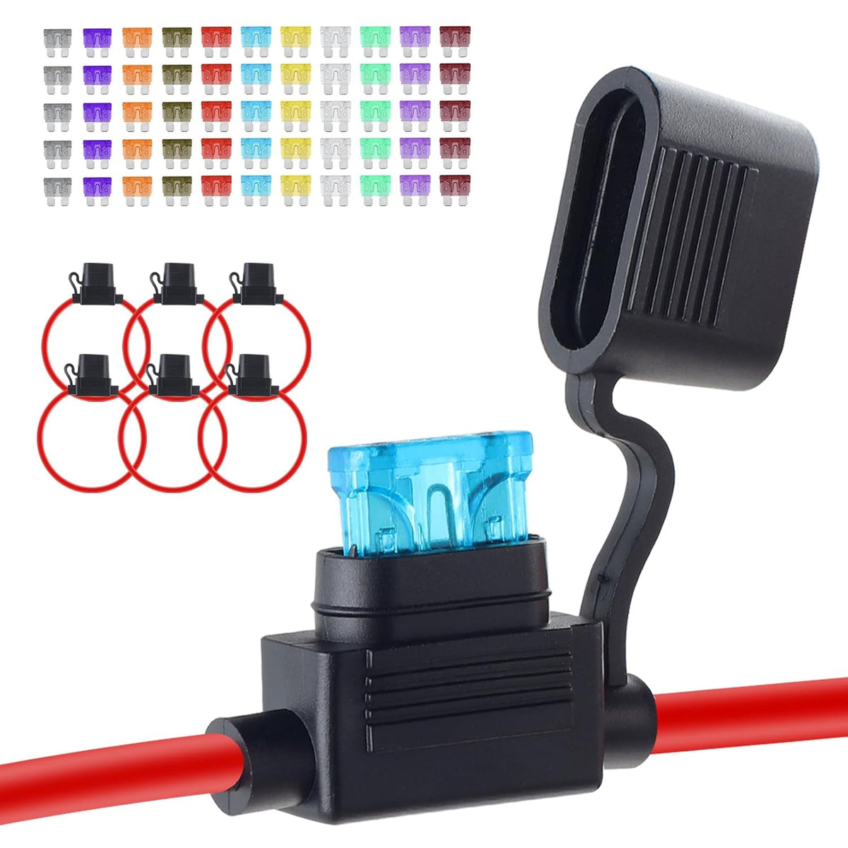 YNZDRWA 6 Pack 12AWG Waterproof Inline Fuse Holder 12V with 66PCS Car Fuses